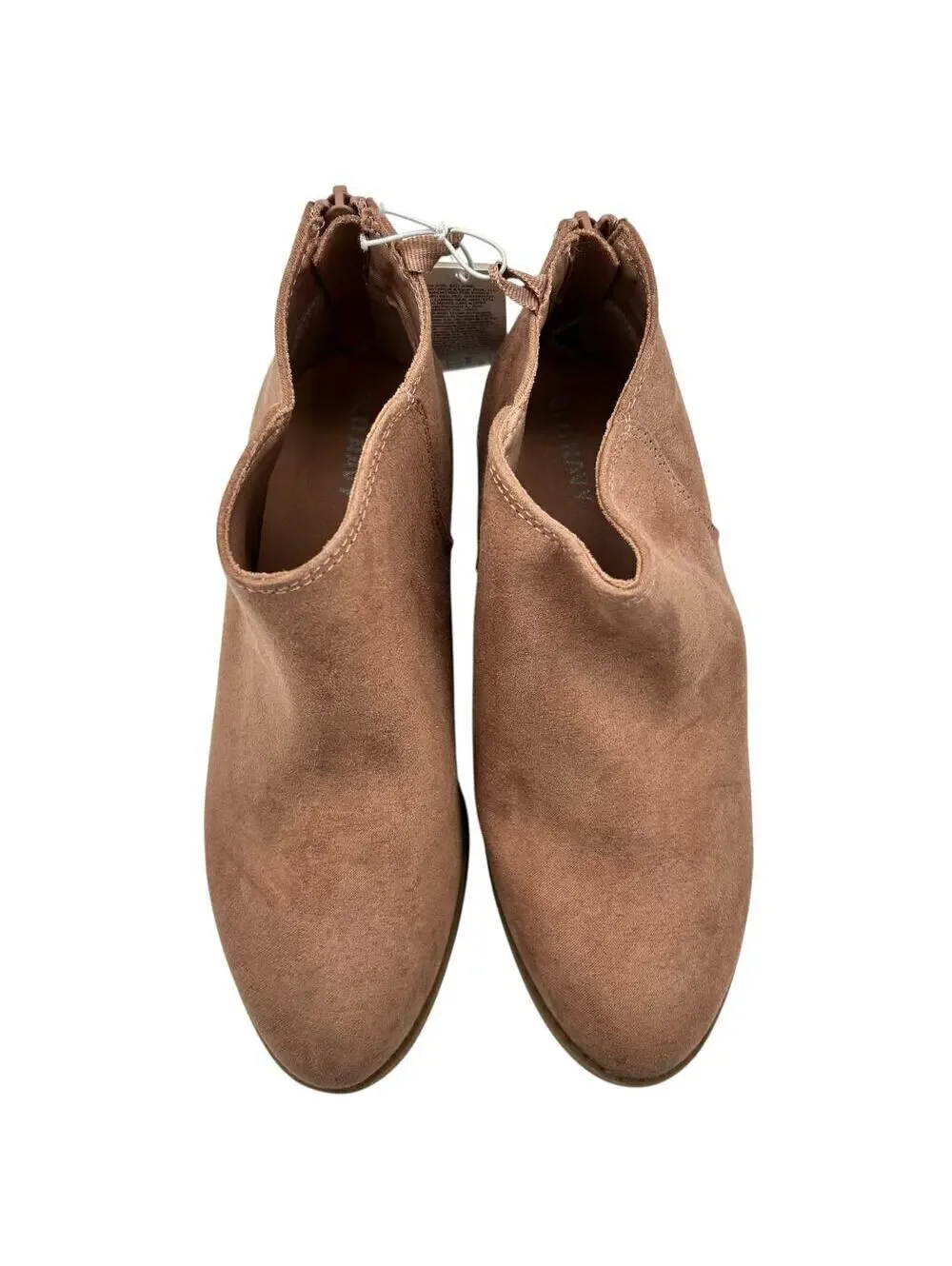 Old Navy Girls Tan Suede Rear Zip Stacked Block Heel Ankle Booties Size 2